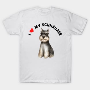 I Love My Schnauzer Cute Schnauzer Puppy Dog Art T-Shirt